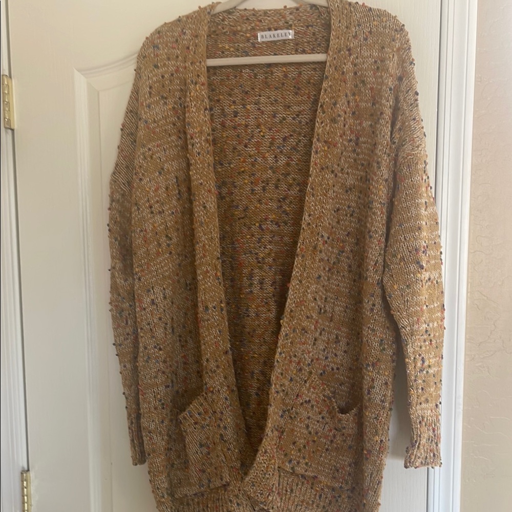 Tan Cardigan with Soft Texture and Open Front